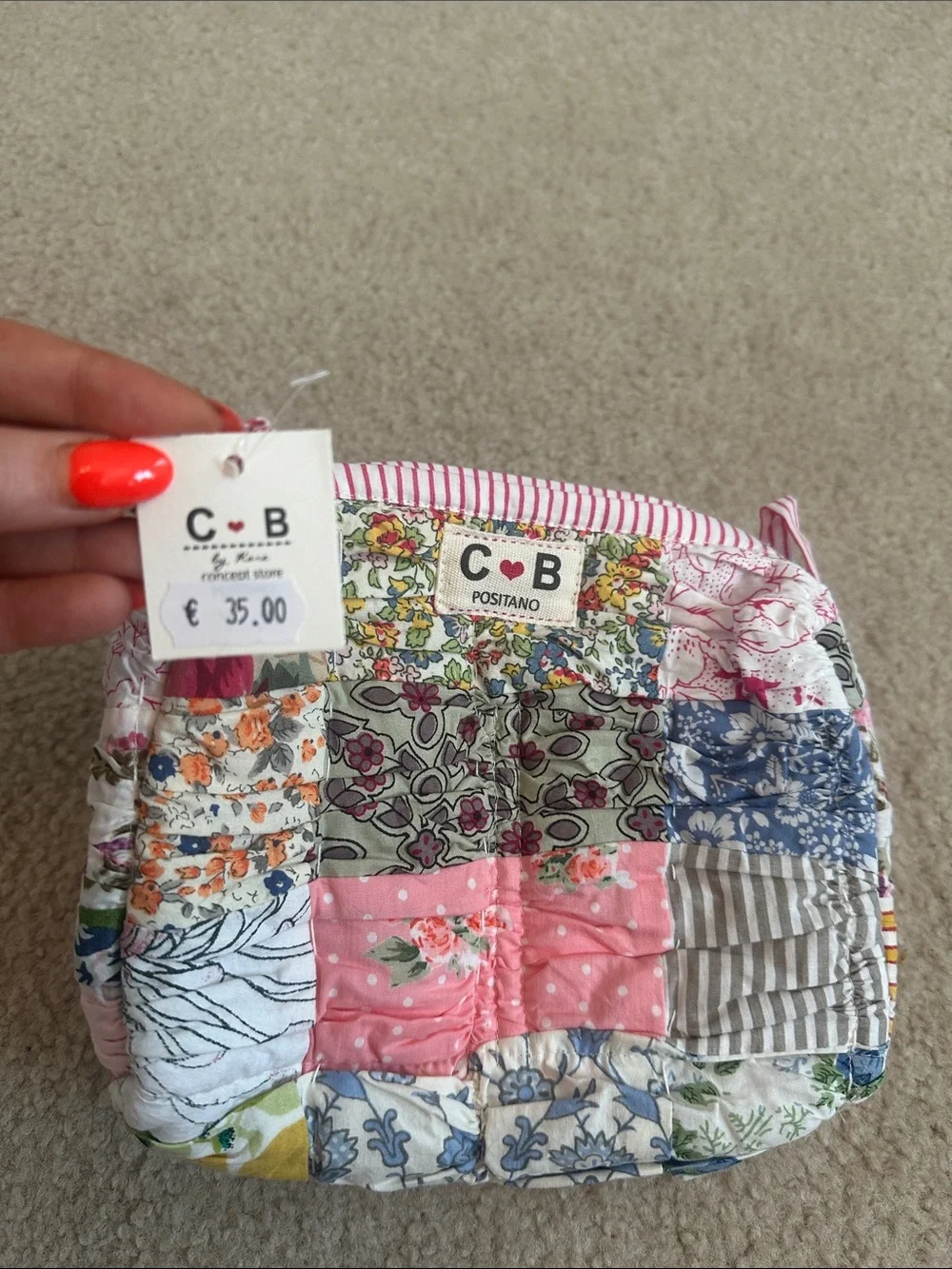 C&B Positano Multicolor Patchwork Quilted Cosmetic Pouch - Pink Accent